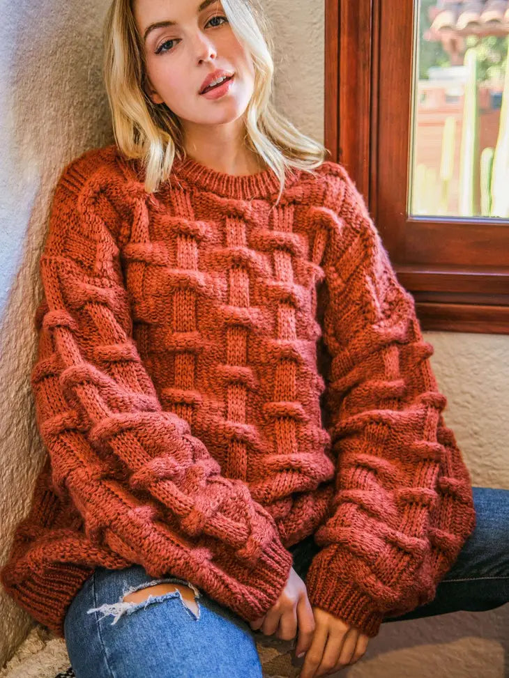Puffy Textured Pullover Sweater