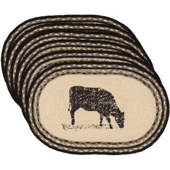 Sawyer Mill Charcoal Cow Jute Placemat Set of 6