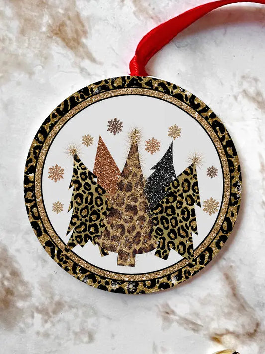 Leopard Christmas Trees Circle Holiday Ornament