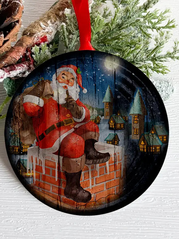 Santa Going Down Chimney Christmas Tree Ornament