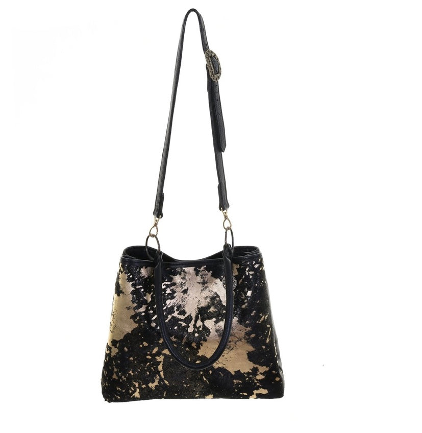 Acid Wash Black and Gold Hair Regular Tote