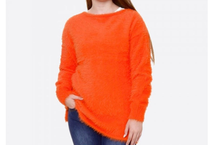Orange fuzzy knit sweater