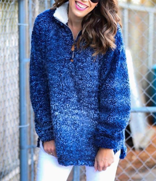 Brooke Heathered Sherpa Pullover in Navy