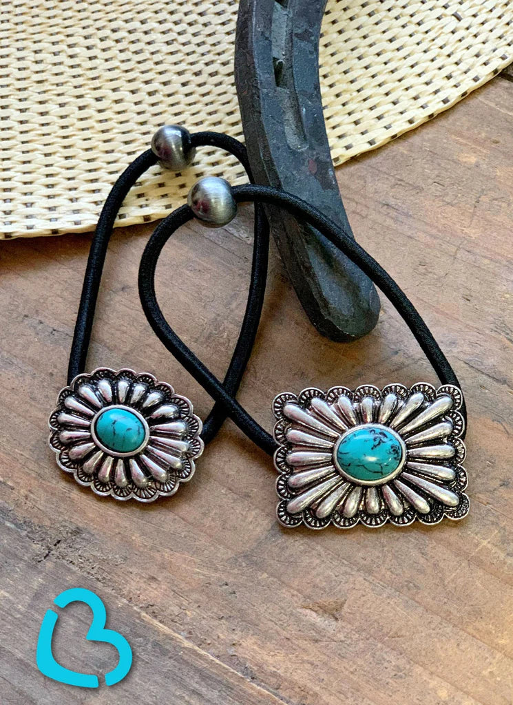 Turquoise Concho Hair Tie Duo