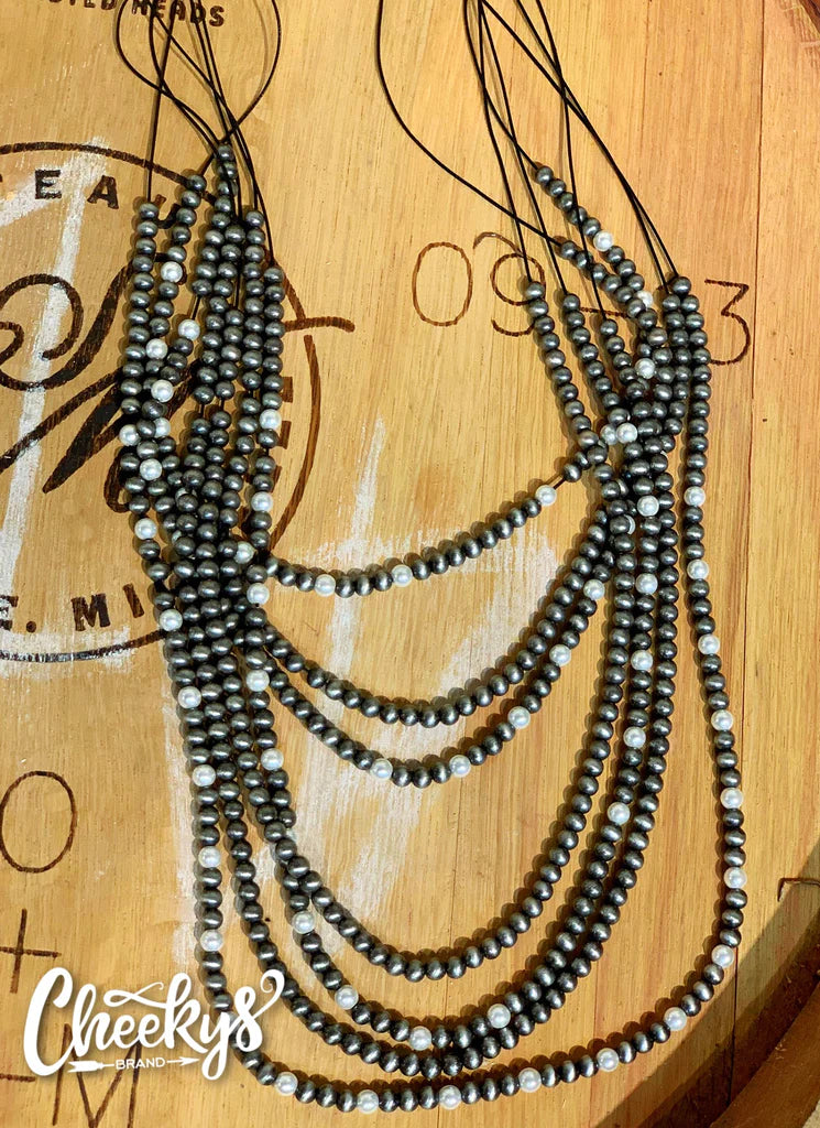 The Spur 7 Strand Necklace in Gray and Silver
