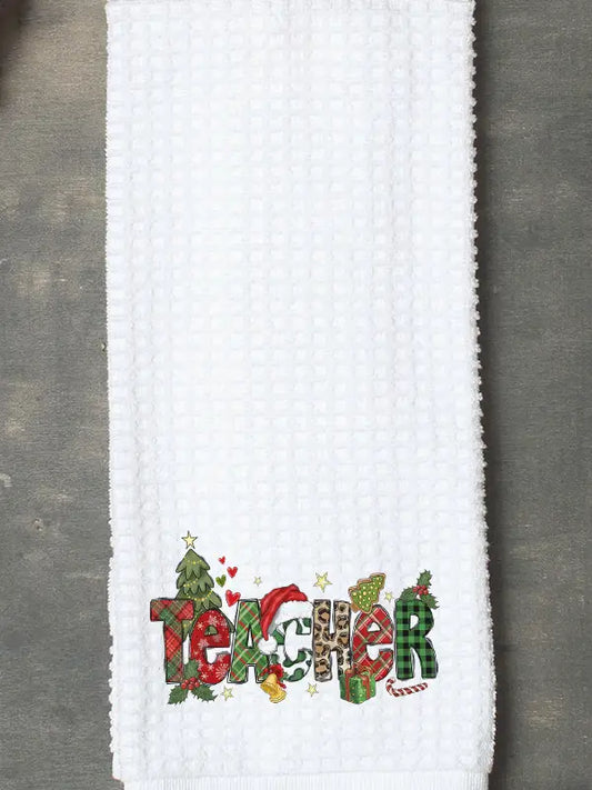 Christmas Holiday Gift Colorful Teacher Doodle Kitchen Towel