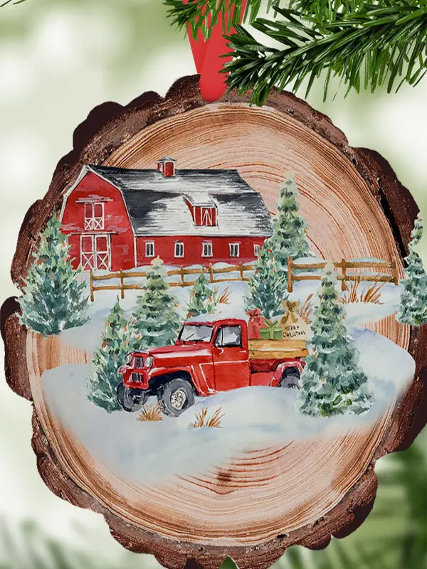 Christmas Barn Truck Snow Holiday Ornament