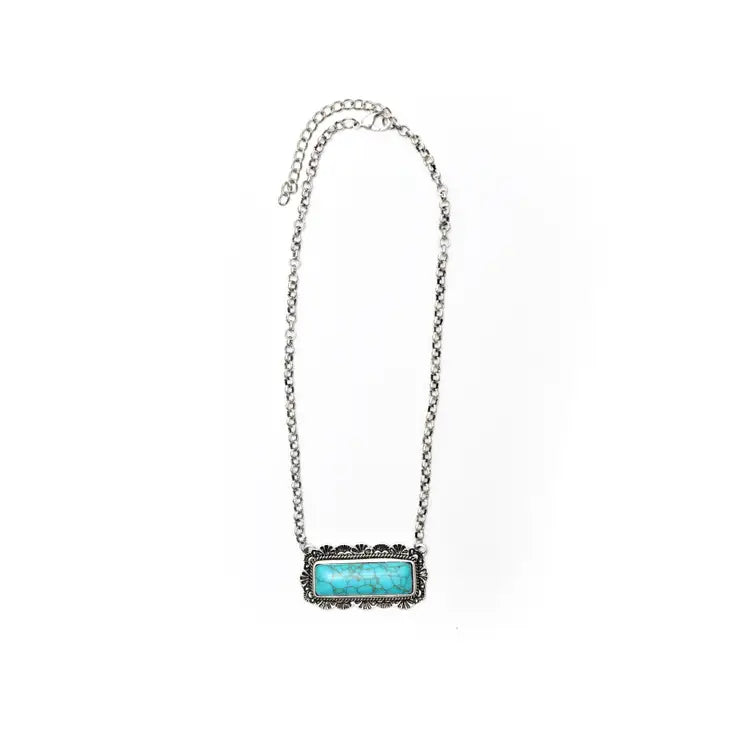 Turquoise Bar Necklace w/ Stamped Border