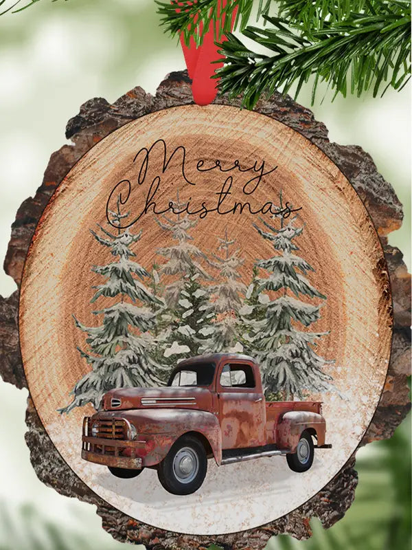 Merry Christmas Brown Truck Holiday Tree Ornamen