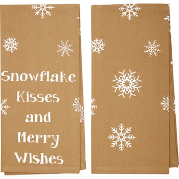 Snowflake Burlap Natural Snowflake Kisses Tea Towel Set of 2