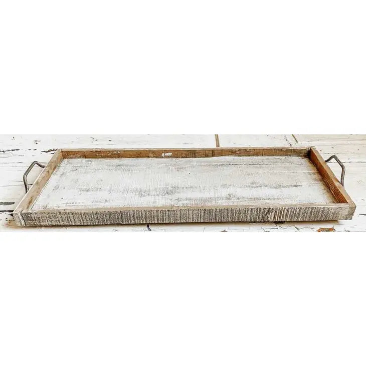 Wood Tray with Handles, Antique White