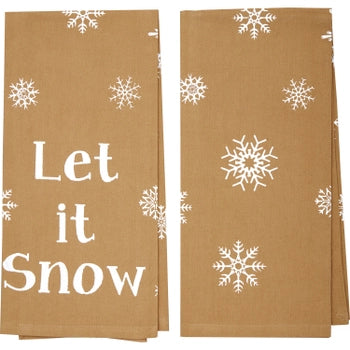 Snowflake Burlap Natural Let It Snow Tea Towel Set of 2