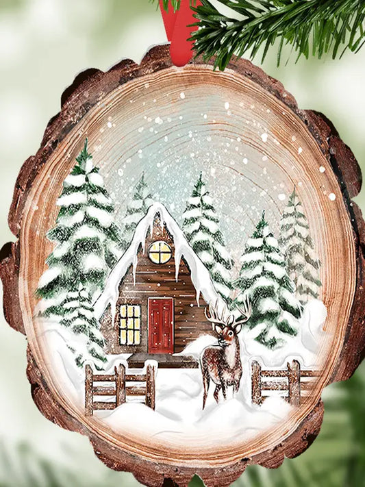 Snowy Barn Deer Christmas Holiday Ornament