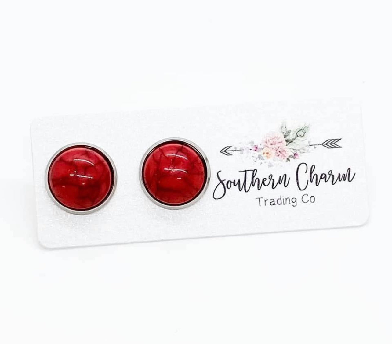 Red Turquoise 12mm Earrings