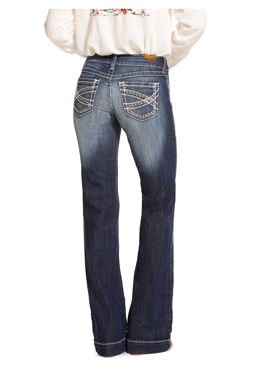 Trouser Mid Rise Stretch Entwined Wide Leg Jean--Marine