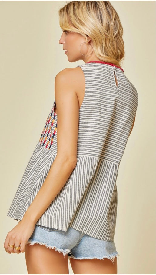 Embroidered Classic Striped Babydoll Shirt