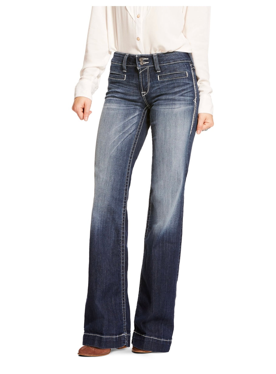 Trouser Mid Rise Stretch Entwined Wide Leg Jean--Marine
