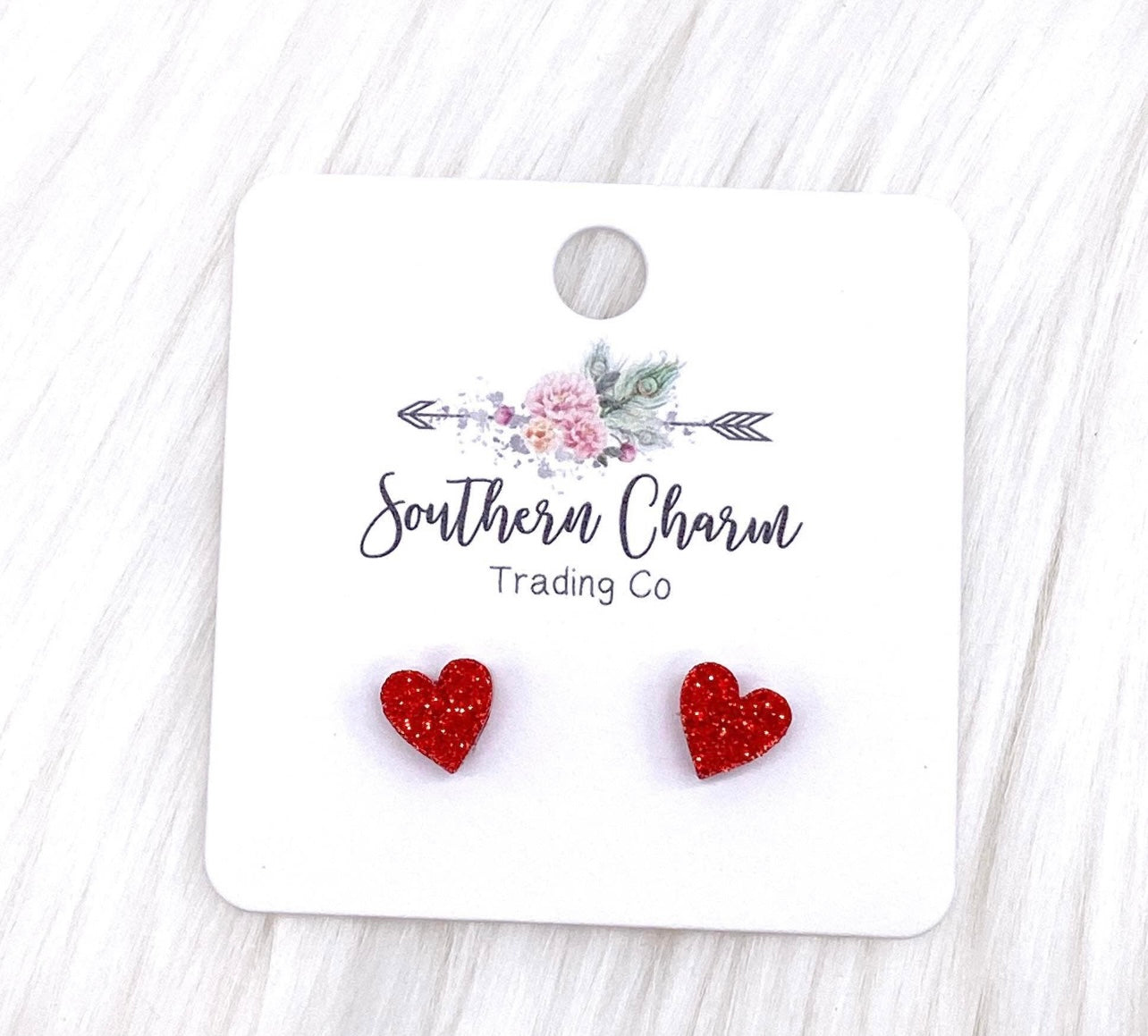 Tiny Red Glitter Hearts Earrings